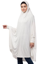 NAZNEEN Women's Full Coverage Khimar Hijab with Sleeves and Under Cap |Solid Pattern Cotton Set for Hajj, Umrah, and Prayer| Comfortable One-Size Head Cover (WHITE KHIMAR & complimentary HEAD BAND