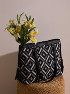PRIMROSE Chevron Pattern Tote Bag for Women, Black and Beige (Beige)