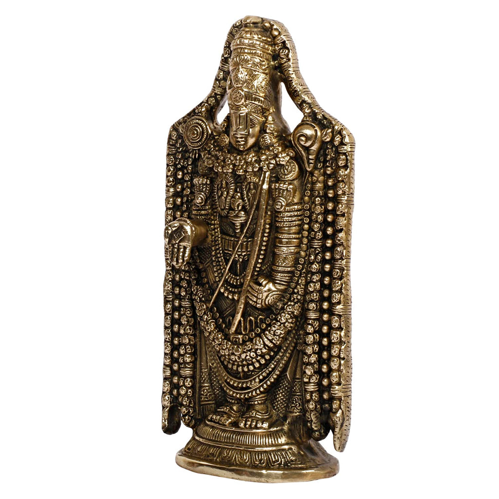 ARTVARKO Brass Lord Shree Venkateswara Idol Tirupati Balaji Statue Murti Lord Srinivasa Pooja Vastu Religious Idol for Home Office Temple Decor Gift 9.5 Inches
