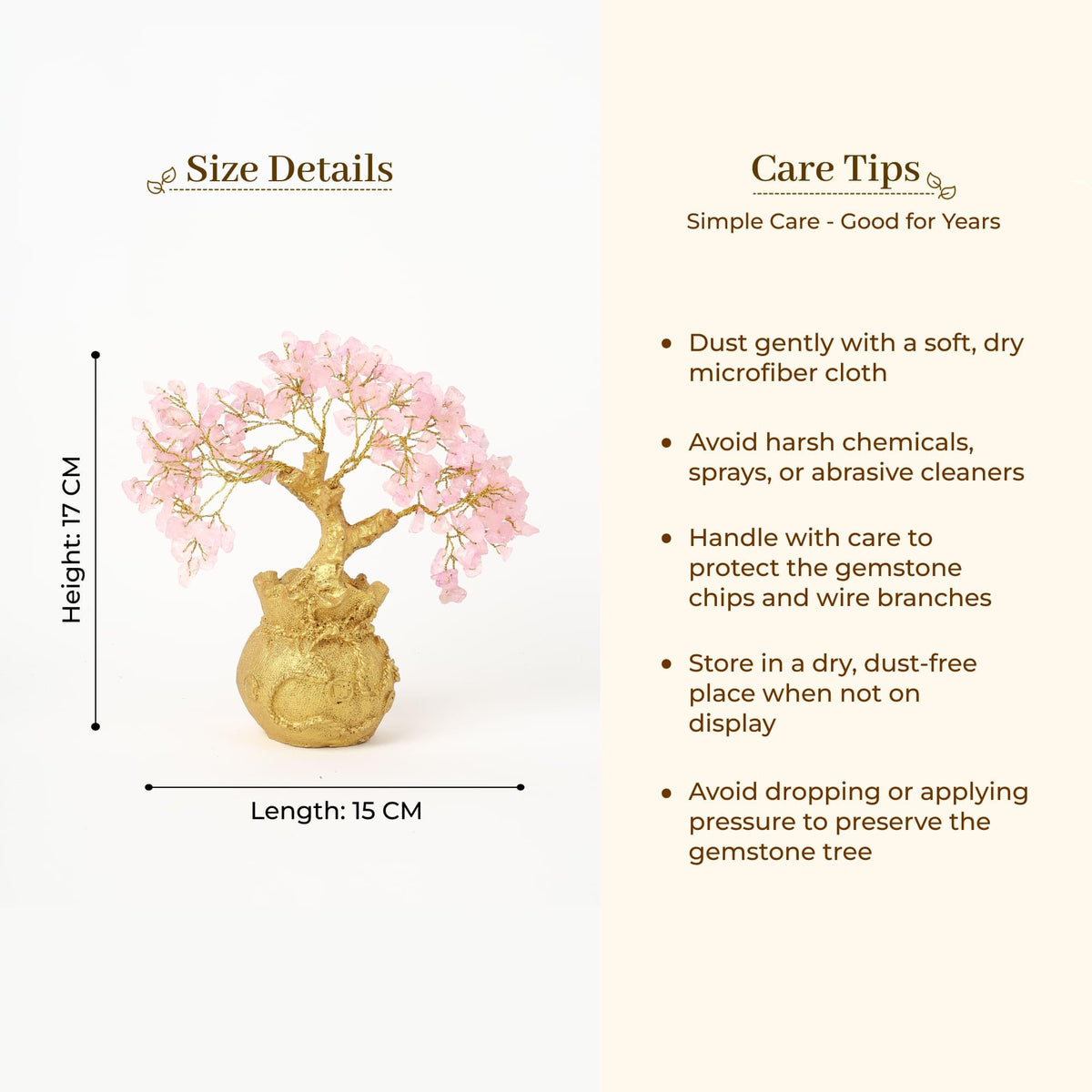 Habere India-All the Cultures Fabricating India Rose Quartz Crystal Tree in Gold Pot | Feng Shui Tree for Love, Harmony & Positive Energy | Healing Crystal Home Decor (L15 x W10 x H17 cm)