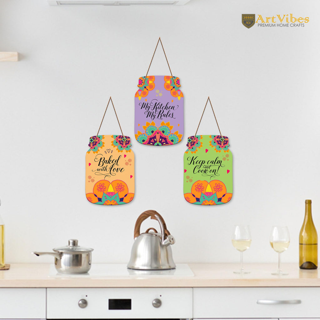 Artvibes My Kitchen My Rules Quotes Wall Hanger for Home Decor | Gifts | Wall Art | Decoration Wooden Hanging Items | Kitchen Wood Design | Quotes Decor Items | Decorative Artworks (WH_8915N)