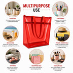 TERA 13 Transparent Tote Bag For Women & Girls, Clean PVC Shoulder Handbag, Waterproof Reusable Shopping Bag, Beach Bag, Travel Tote,Large Capacity Zipper Closure, Everyday Carry Bag (1 Pcs) (Red)
