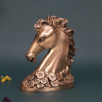 ARTVARKO Brass Victory Horse Head on Coin Feng Shui Animal for Career Success Growth Decor Gift Showpiece (15x8x18 cm)