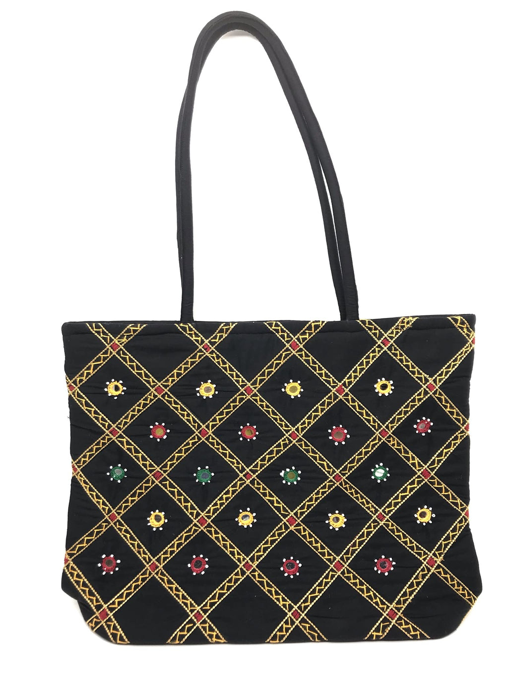 srishopify handicrafts Black Tote Bags For Women Office Use Handmade Traditional Shoulder Bag For Party Wedding Gifts Handbag Birthday Gift Items Aunty | 30x40x10 cm Original Mirror Work Stylish