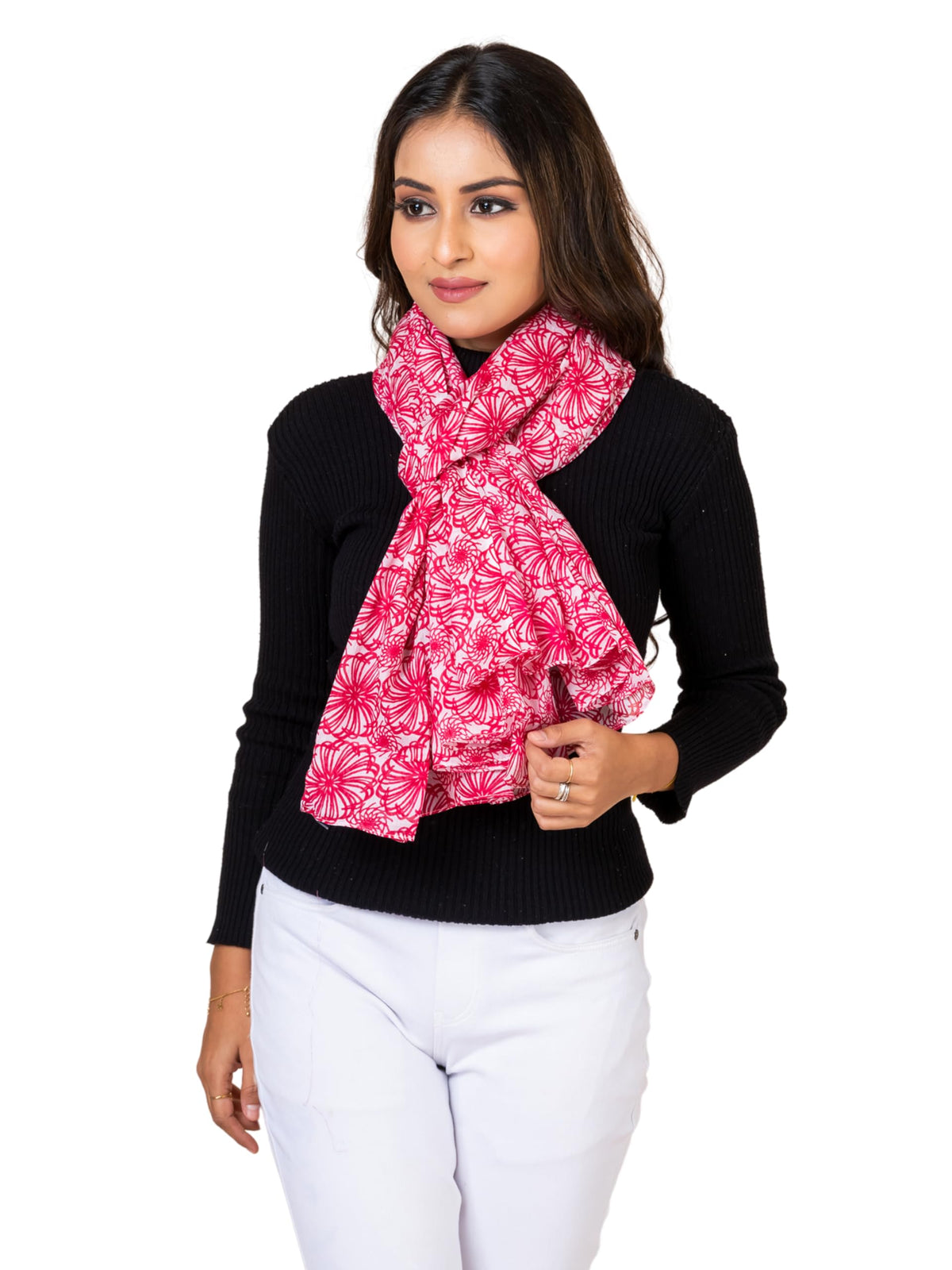 AQVA Bhonia Printed Cotton Scarf for Women Stylish (Hot Pink) | Head and Face Cover Scarf for Girls with 100% Cotton | Soft & Lightweight Scarves/Stoles for all Weather (72 x 43 in)