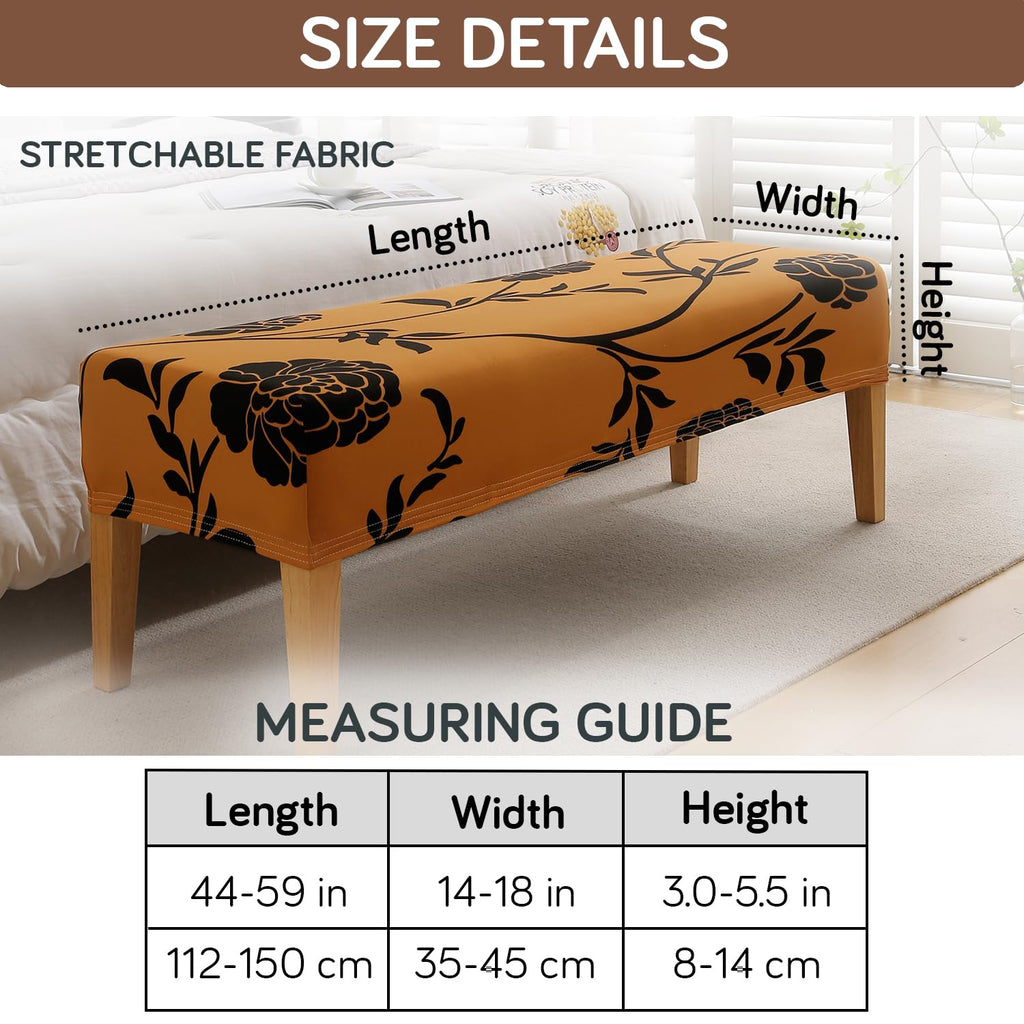 HOKIPO 'Elira Series' Polyester Blend Printed Dining Bench Cover Stretchable Slipcover, Copper Brown Floral (AR-4948-C8)