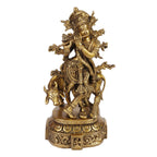 SVARUP Brass Shri Krishna Idol with Cow Kishan Bhagwan Murti Lord Krishna Cow Statue with Flute Big Size Height 12 Inch Weight 4.8 Kg Color Gold