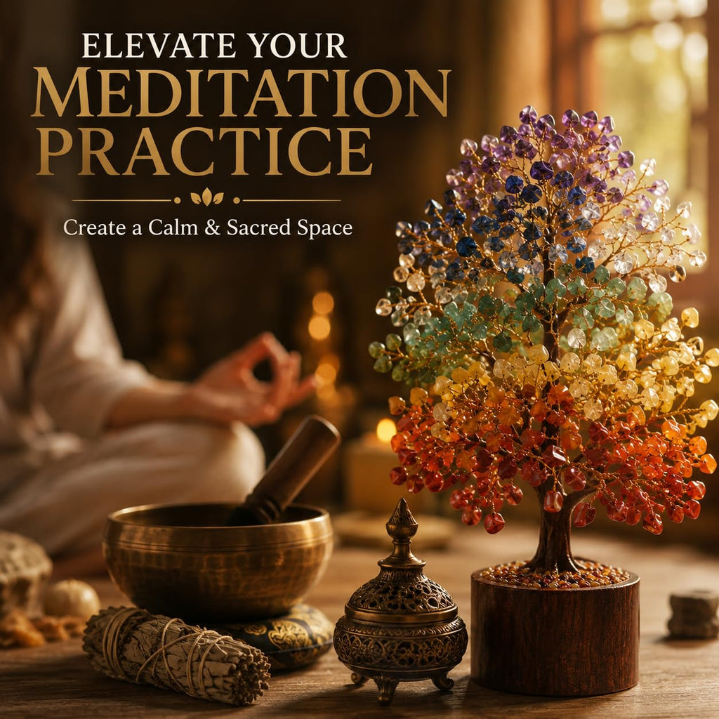 Mr. Stone Creations 300 Beads 7 Chakra Crystal Tree, Natural Healing Gemstone Money Tree, Handmade Feng Shui Bonsai Showpiece for Home, Office, Living Room Decor & Good Luck