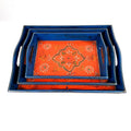 Apkamart The Online Shop Handicraft Serving Tray - Set of 3 - Hand Crafted Decorative Wooden Tray for Table Decor, Home Decor, Dining and Serving and Gifts