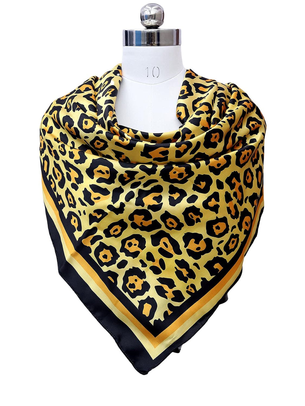leeza store Women's Golden Beige Silk Scarf For Women – Digital Printed Leopard Pattern, 40X40, Stylish & Elegant Accessory