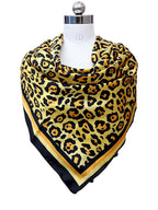 leeza store Women's Golden Beige Silk Scarf For Women – Digital Printed Leopard Pattern, 40X40, Stylish & Elegant Accessory