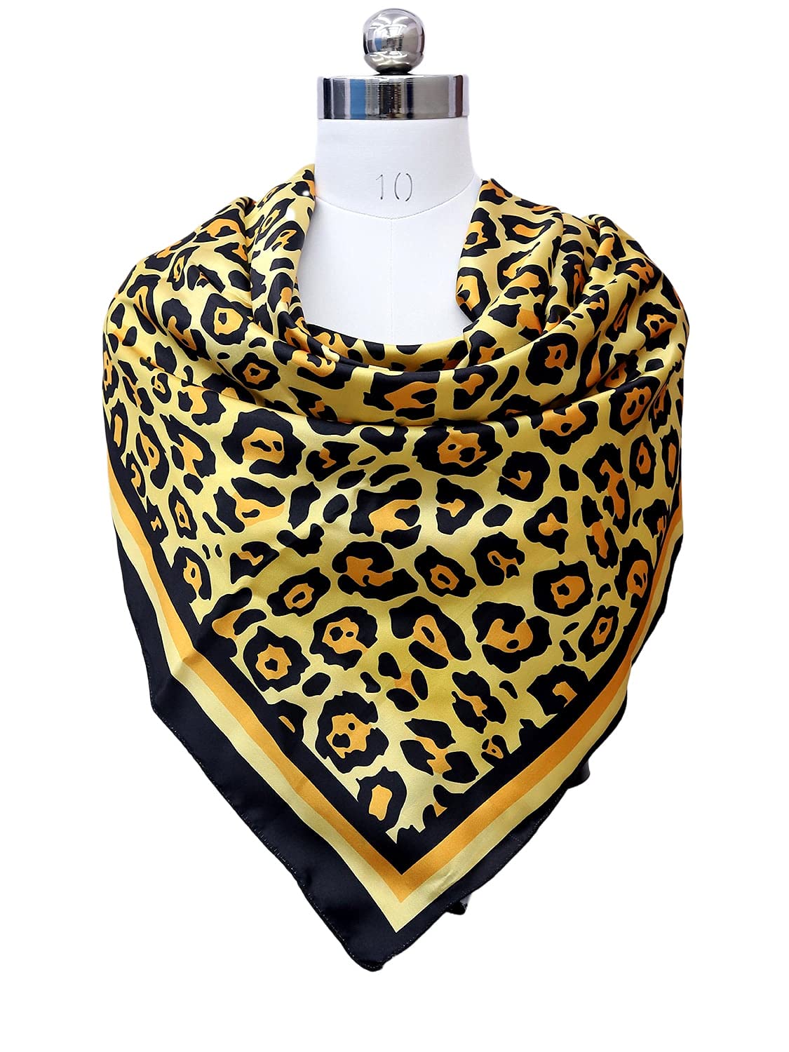 leeza store Women's Golden Beige Silk Scarf For Women – Digital Printed Leopard Pattern, 40X40, Stylish & Elegant Accessory