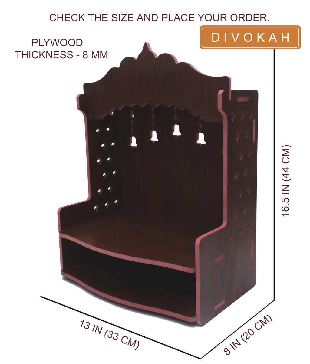 DIVOKAH® Beautiful MDF Wooden Temple/Home Temple/Pooja Mandir (8 MM Plywood Thickness) (BR Bell)