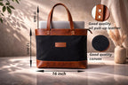Comfabie tote Bag for Women Handcrafted Women's Canvas Bag with pure Leather Shoulder Tote Bag & Handbag for Office and College | Women Office Bag for Ladies | Ladies Purse Handbag (Black)