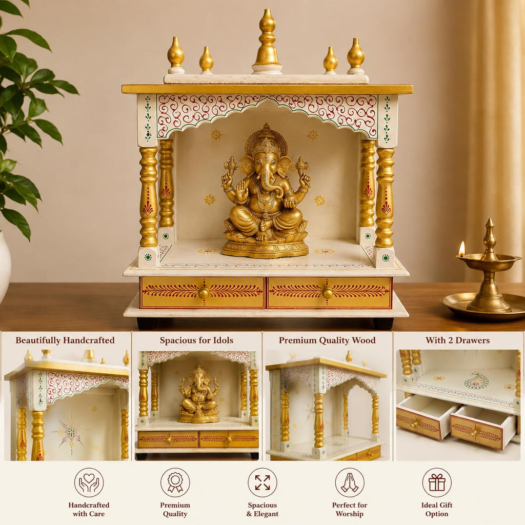 Kamdhenu Art and Craft Wood Religious Home Temple, Gold, 18 x 9 x 21 inch
