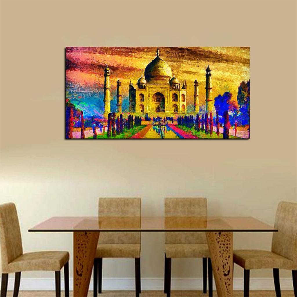 VIBECRAFTS Canvas Paintings for Living Room Drawing Room Canvas Wall Painting of Taj Mahal for Homedecore|Office|Gift|Livingroom|Bedroom(PTVCH_2398NV)(48 x 24 Inches)