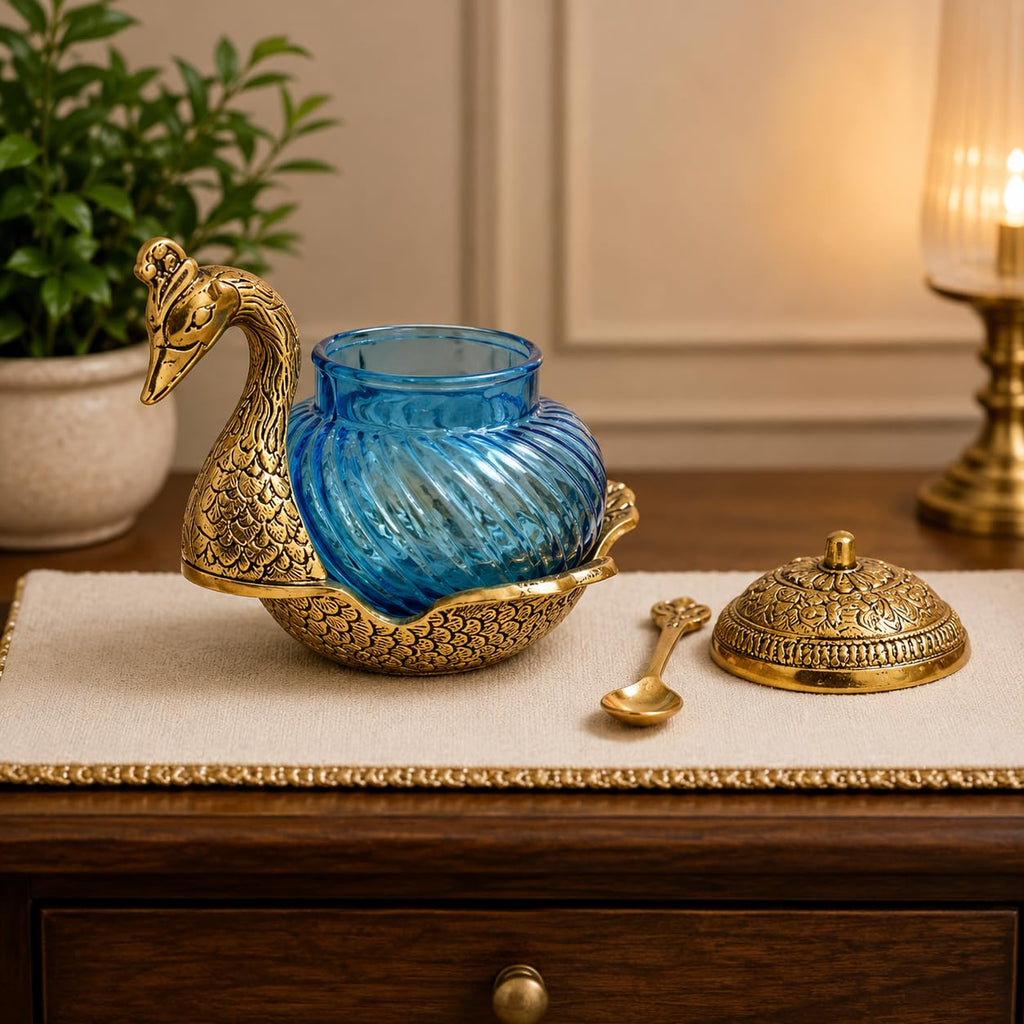KridayKraft Aluminium Container Mukhwas Dining Box, Mouth Freshener Storage For Gift Home kitchen Peacock shape, Mukhwas Box (Gold)(1 Piece)