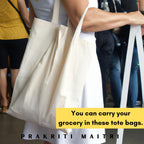 Prakriti Maitri Shopping Cotton Plain Tote Bags 14/16 inch with Long Handles| Grocery Bag | 15 kg Carrying Capacity | Unisex | Easy to Wash | Professionally Stitched | Pack of 10 for Men and Women