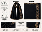 Women’s Pleated Leopard Print Border Scarf – Versatile Modest Hijab, Chic Animal Print Shawl/Stole for All Occasions (Black)
