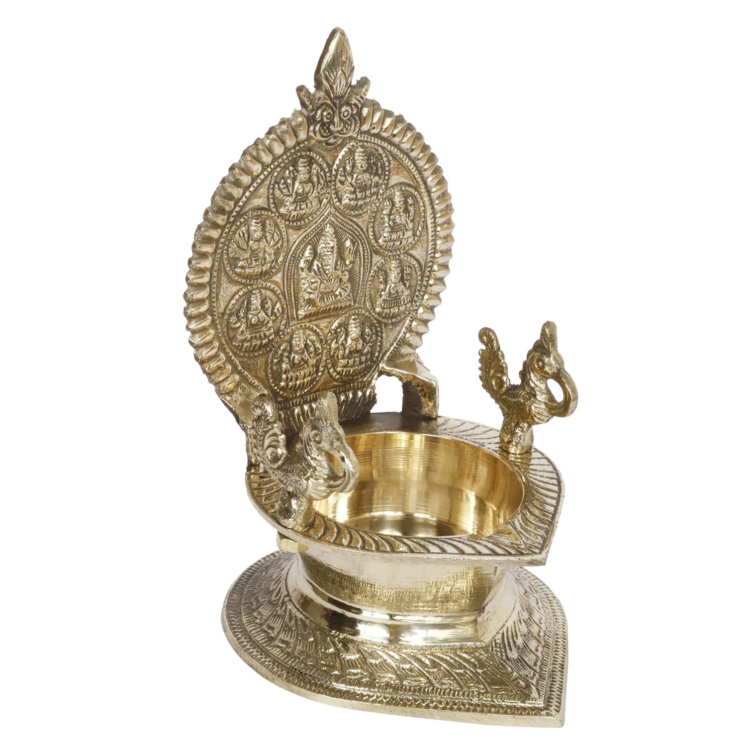 Artvarko Big Brass Astalakshmi Oil Diya with Ganesha for Home Decor Pooja Decorative Deepak Diwali Puja Gift 7 Inch