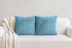 AWARD VELVETS Premium Faux Rabbit Fur Plush Luxury Soft Fluffy Striped Decorative Throw Pillow/Cushion Covers for Sofa, Couch, Living Room - (Blue, 16 x 16 inch) Set of 2