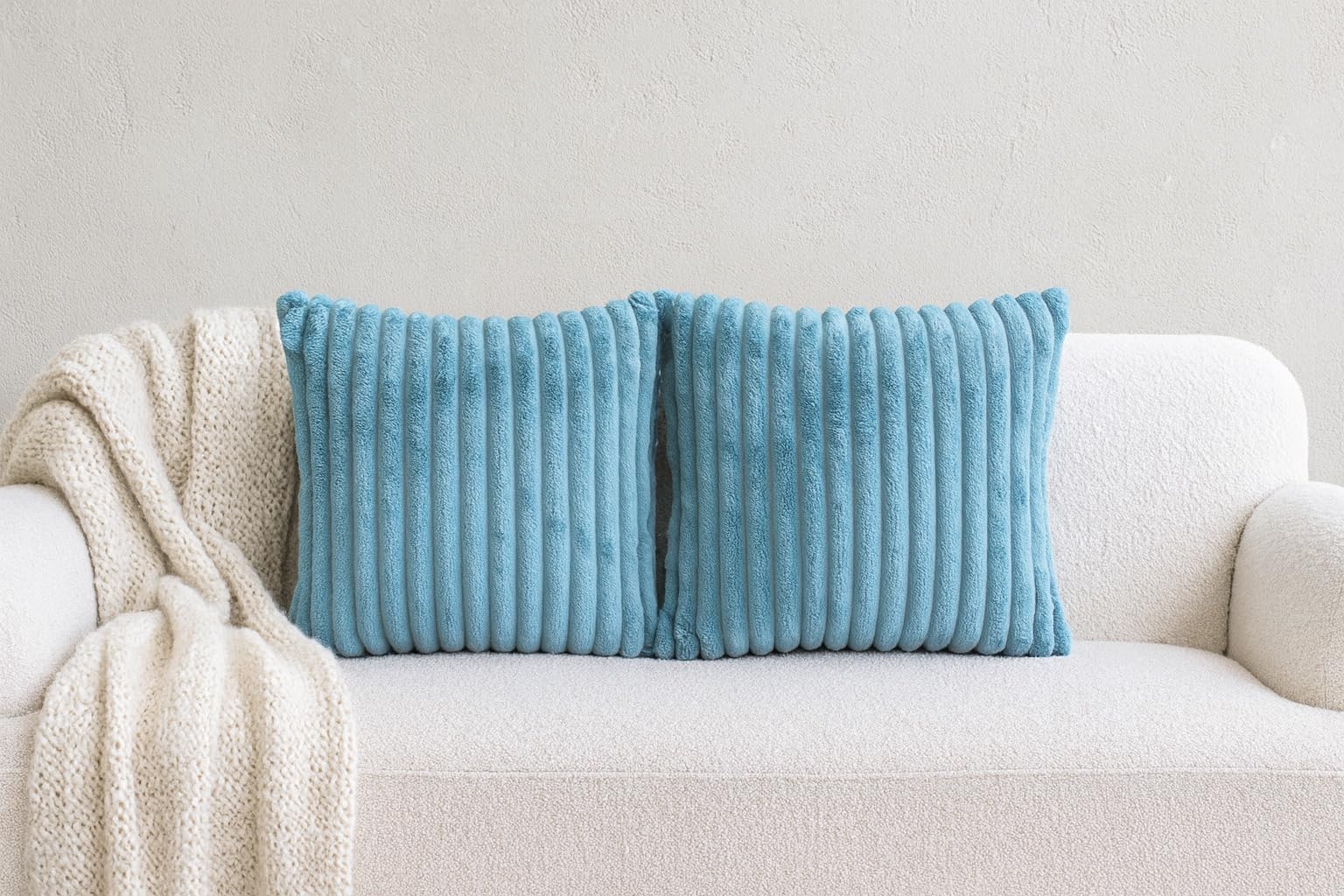 AWARD VELVETS Premium Faux Rabbit Fur Plush Luxury Soft Fluffy Striped Decorative Throw Pillow/Cushion Covers for Sofa, Couch, Living Room - (Blue, 16 x 16 inch) Set of 2
