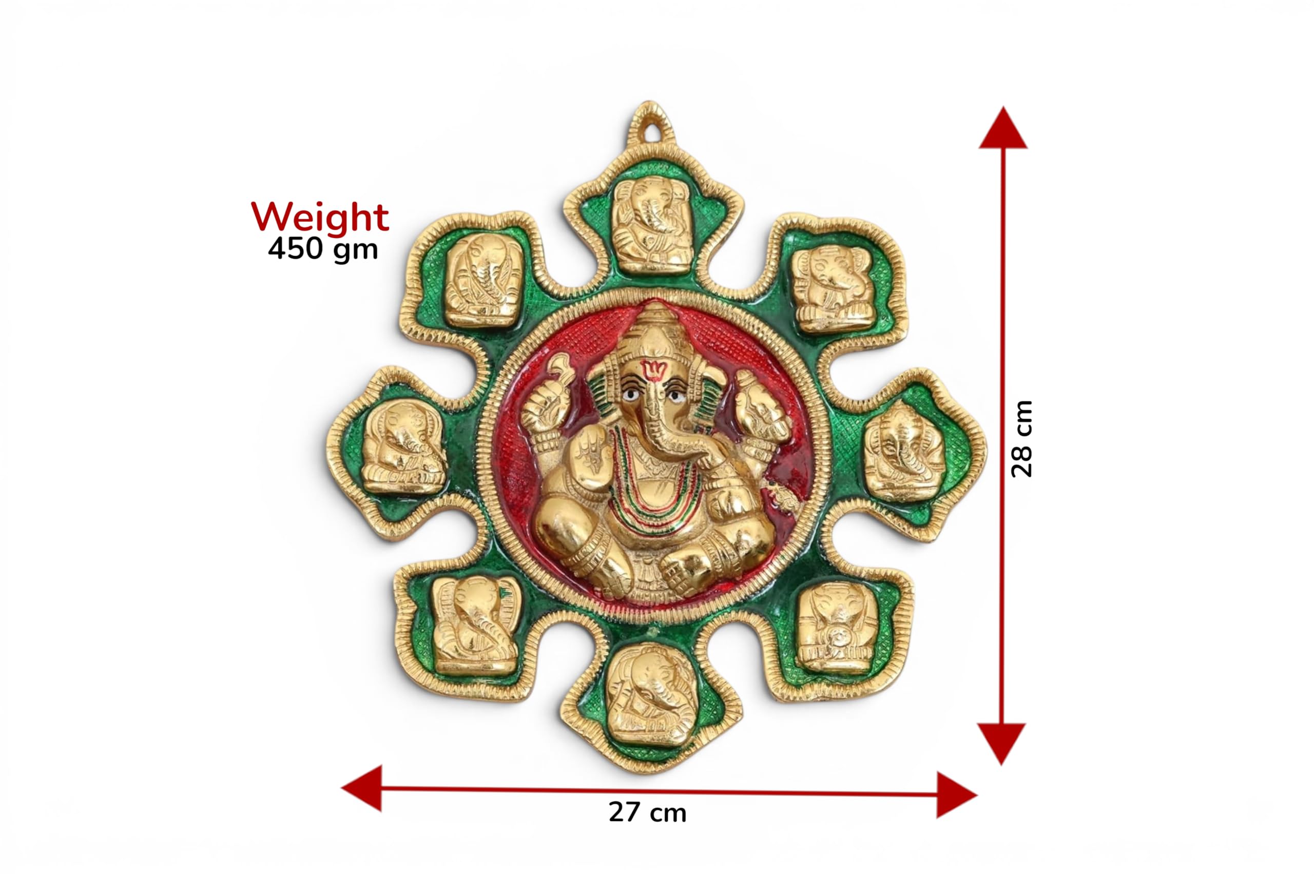 Lord Ganesha Ashtavinayak Wall Hanging Metal - 28cm x 27cm Antique Gold Finish Idol for Home Decor, Living Room & Entrance | Religious Figurine Gift Item (450g)