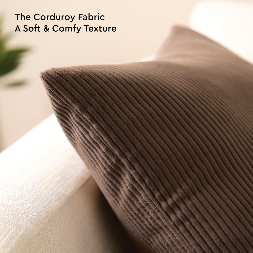 Encasa XO Corduroy Cushion Covers, No Inserts, Set of 2, Coffee