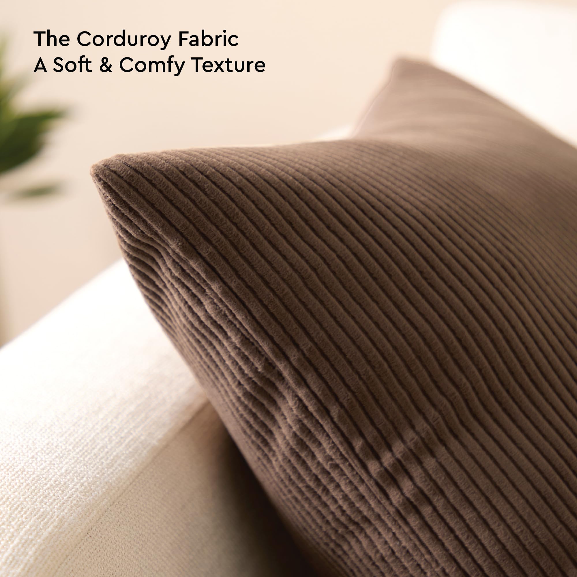 Encasa XO Corduroy Cushion Covers, No Inserts, Set of 2, Coffee