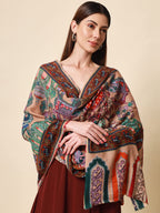 Pashmoda Women Noor Pure Wool Kalamkari Hand Embroidered Shawl (Size: 101 X 203 Cms)