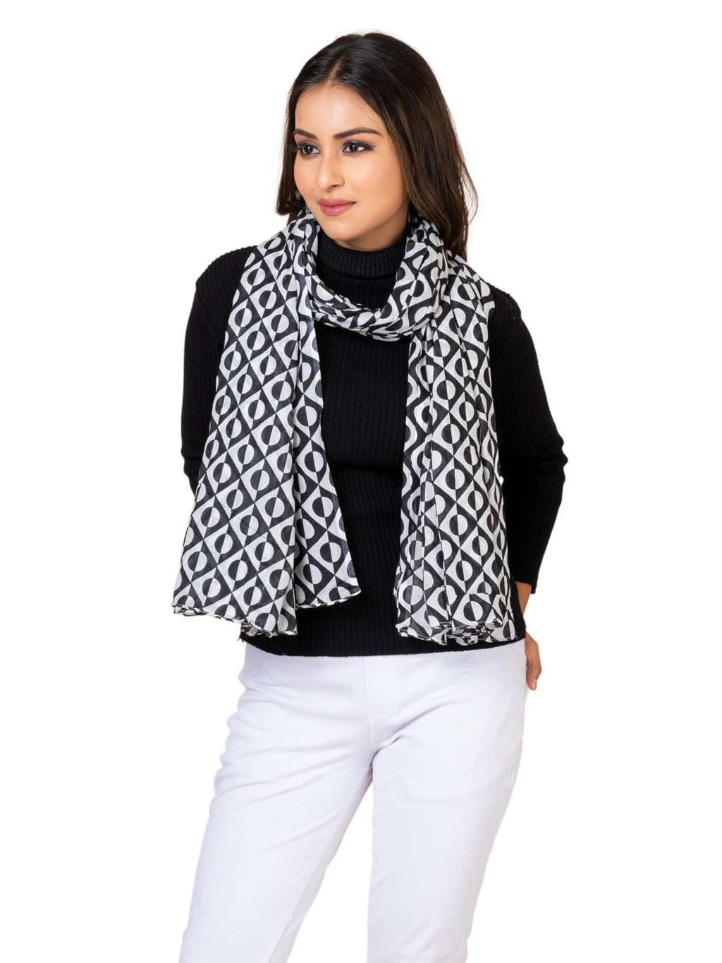 AQVA Printed Cotton Scarf for Women Stylish (Eclipse Black) | Head and Face Cover Scarf for Girls with 100% Cotton | Soft & Lightweight Scarves/Stoles for all Weather (72 x 43 in)