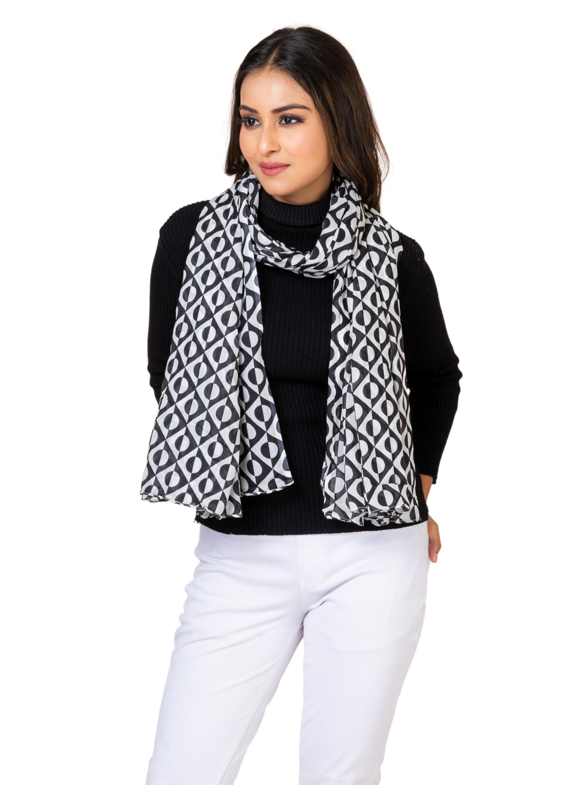 AQVA Printed Cotton Scarf for Women Stylish (Eclipse Black) | Head and Face Cover Scarf for Girls with 100% Cotton | Soft & Lightweight Scarves/Stoles for all Weather (72 x 43 in)
