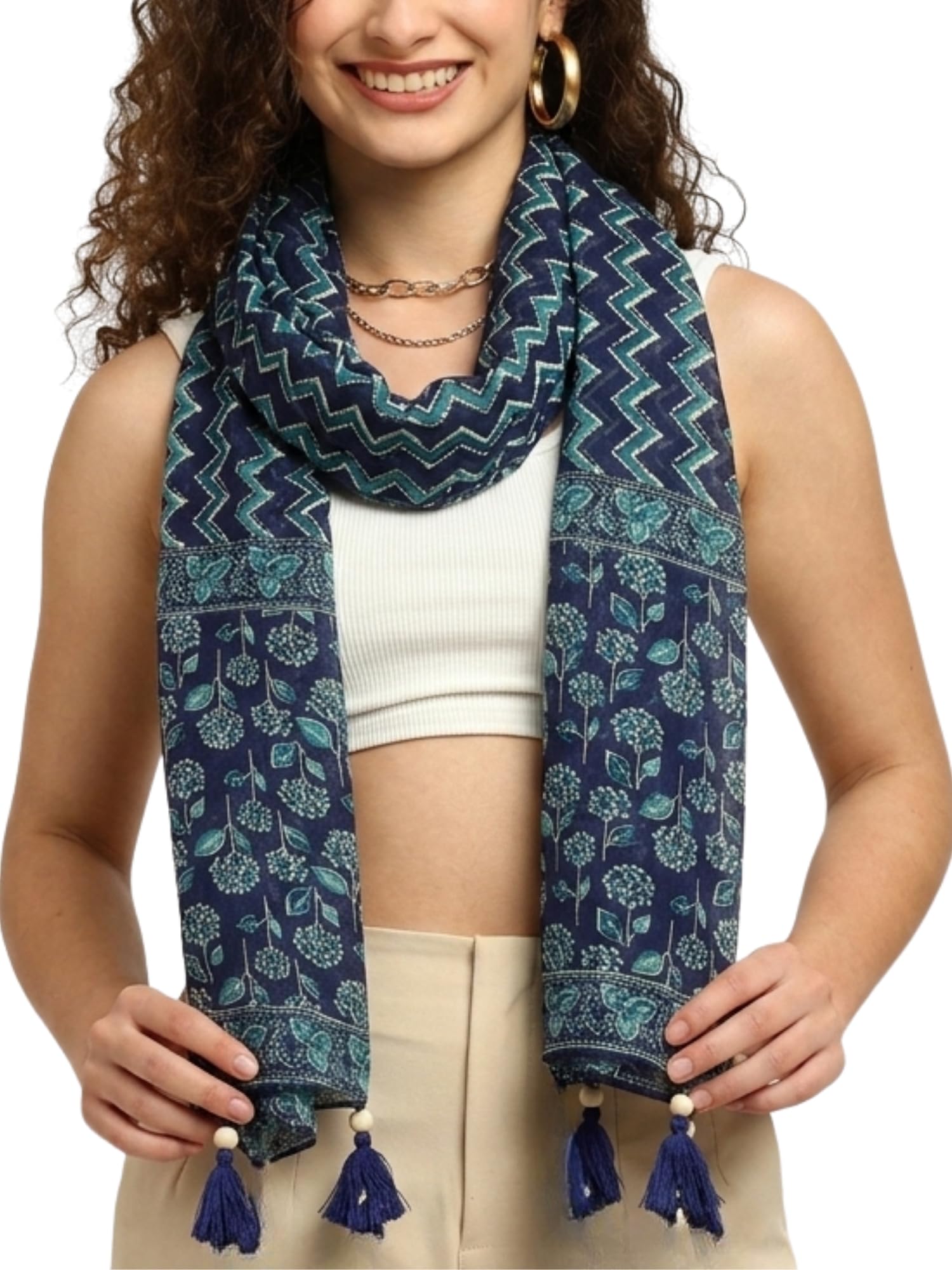 GALE GIRLS Cotton Scarf For Women Stylish|Beach Tassel Printed Scarf|Multicolor|Easily fits 180 * 50cm|70x20 Inch