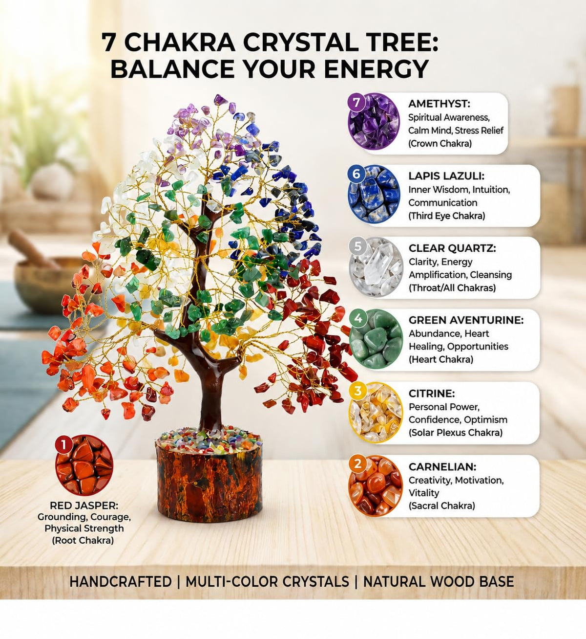 7 Chakra Crystal Tree 500 Beads | Home Office Decor | Spiritual Gift