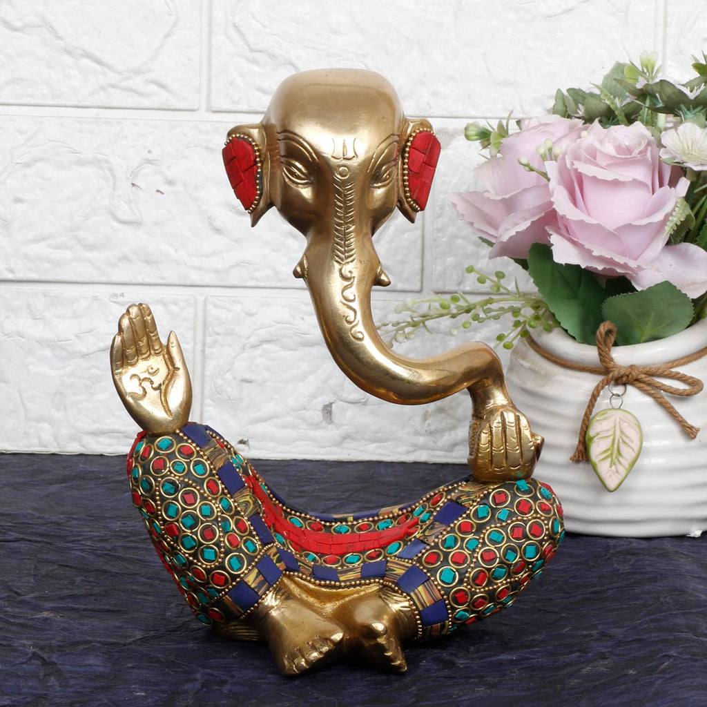 Svarup Brass Trunk Ganesha Idol Modern Art Ganesh Ganpati Murti Religious Statue for Good Luck & Success Gift Height 8 Inch.
