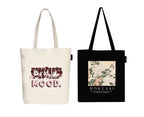 Peach Blossom Printed Cotton Zipper Tote Bags | CBAG - WHT-MOOD_BLK-PEONIES HOKUSAI