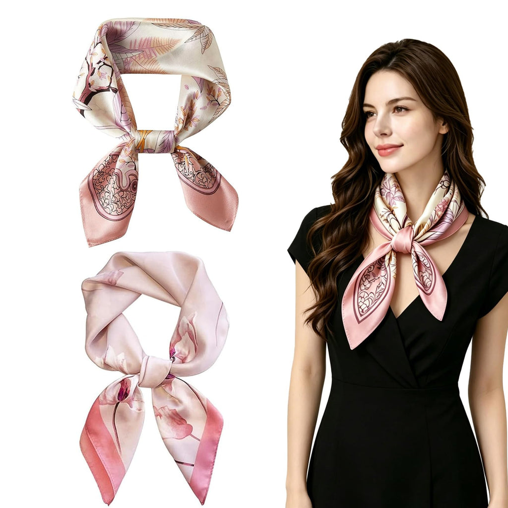FVALIRD 2-Pack Pink Square Scarves for Women, 70x70cm Stylish Bandana and Head Scarf for Neck Decoration and Outfit Accessories