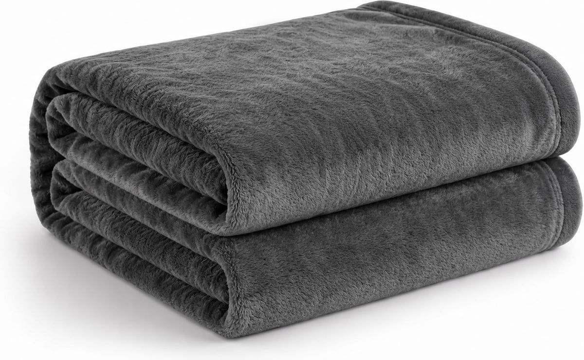 Cotton Bolls Textiles Cozy Plush AC Blanket for Double Bed, Lightweight All Season Blanket, Ultra Soft Blanket for AC Room, Mild Winter, Can Be Used as Bedsheet in Winter, 90x90 Inches, Dark Grey Kafalo