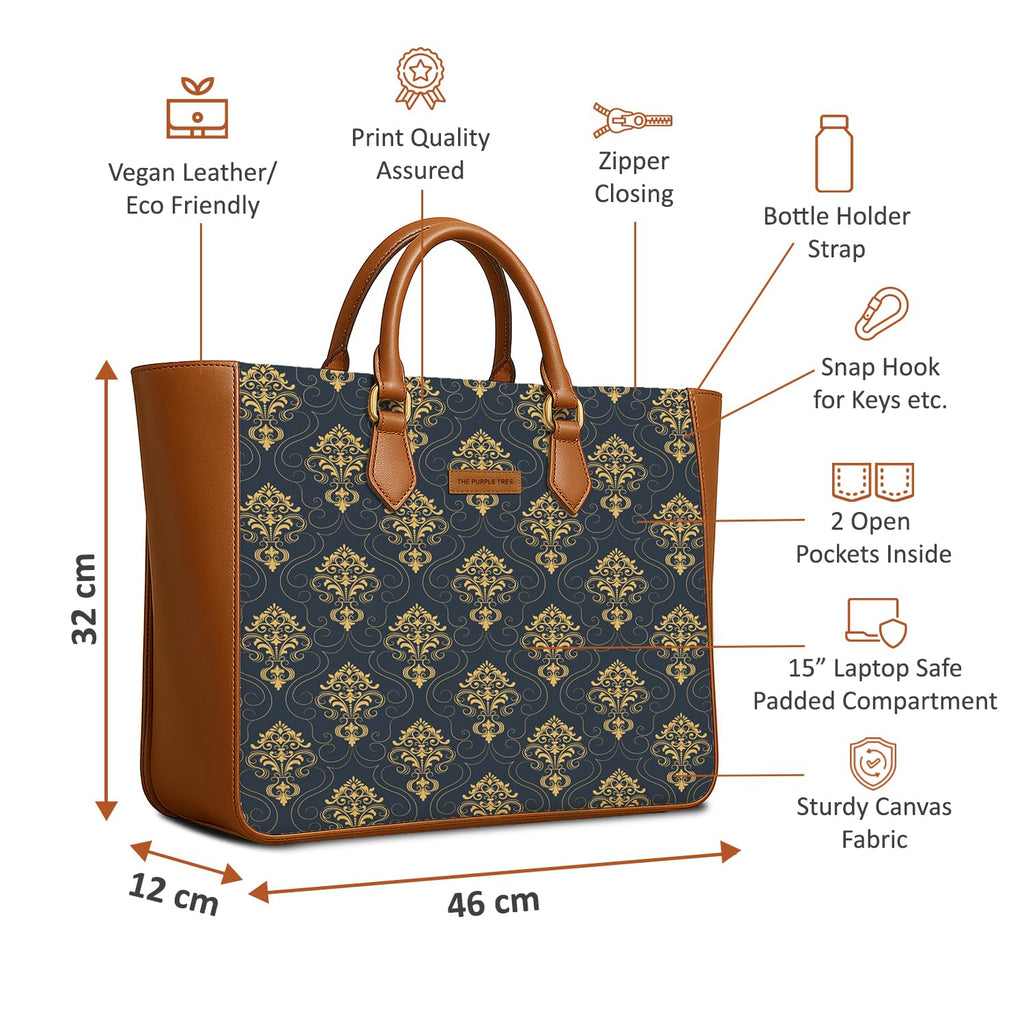 The Purple Tree Women's Office Essential Bag | Vegan Leather Handbag with Laptop Compartment | Spacious Office Bag | Durable Non-Fade Designer Work Tote for Travel, College & Daily Use (Aurelia Gold)