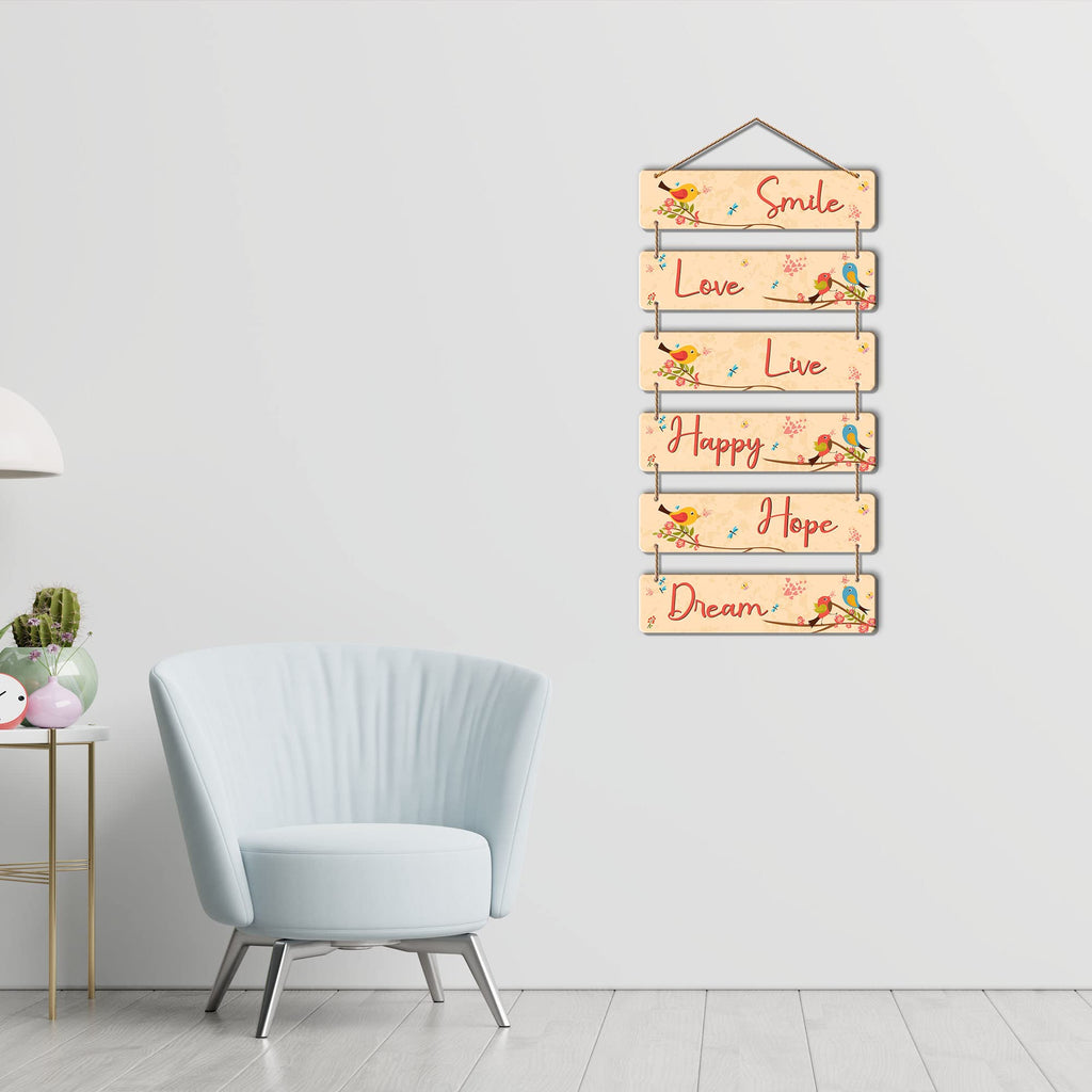 Artvibes Smile Love Live Happy Decorative Wall Hanging Ornaments | Quotes Decor Item | Wall Poster | Office Decor | Inspirational Quotes Wall Art | Mdf Wall Decoration | Gift Items (WH_3239N)