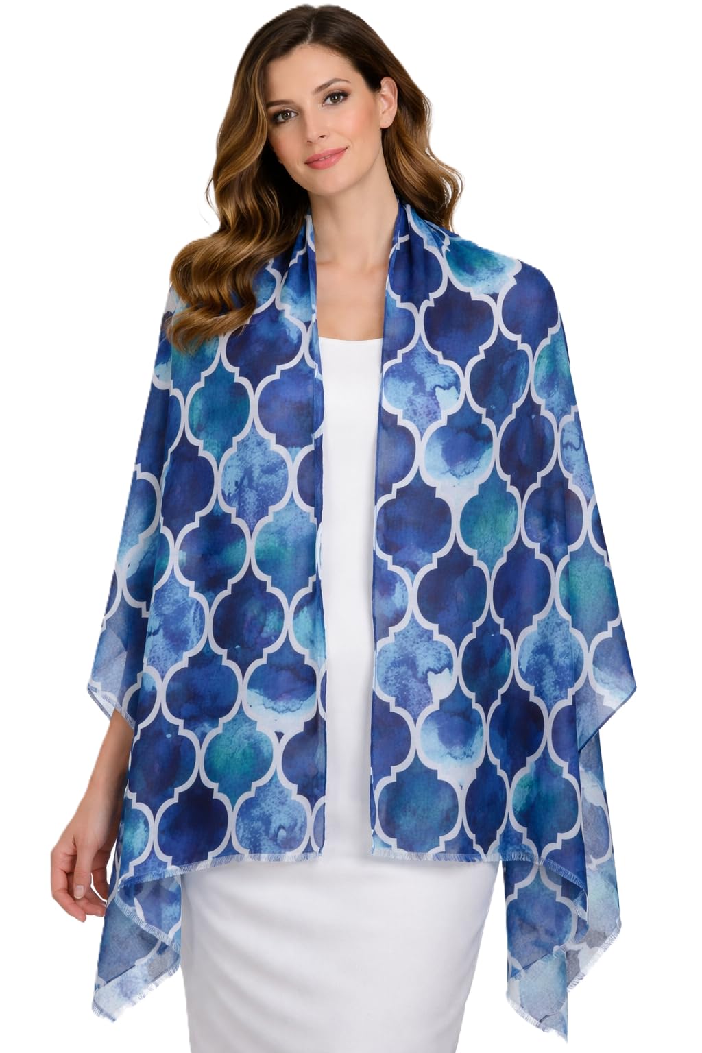 VIC Cotton Modal Digital Print Scarf for Women | Digital Print Designer Stole | Soft Lightweight Luxury Wrap | Premium Silk Modal Blend | 55 x 170 cm | VIC-SM-DP5517 (Blue quatrefoil)