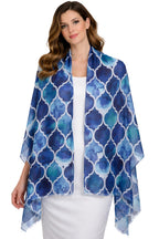 VIC Cotton Modal Digital Print Scarf for Women | Digital Print Designer Stole | Soft Lightweight Luxury Wrap | Premium Silk Modal Blend | 55 x 170 cm | VIC-SM-DP5517 (Blue quatrefoil)