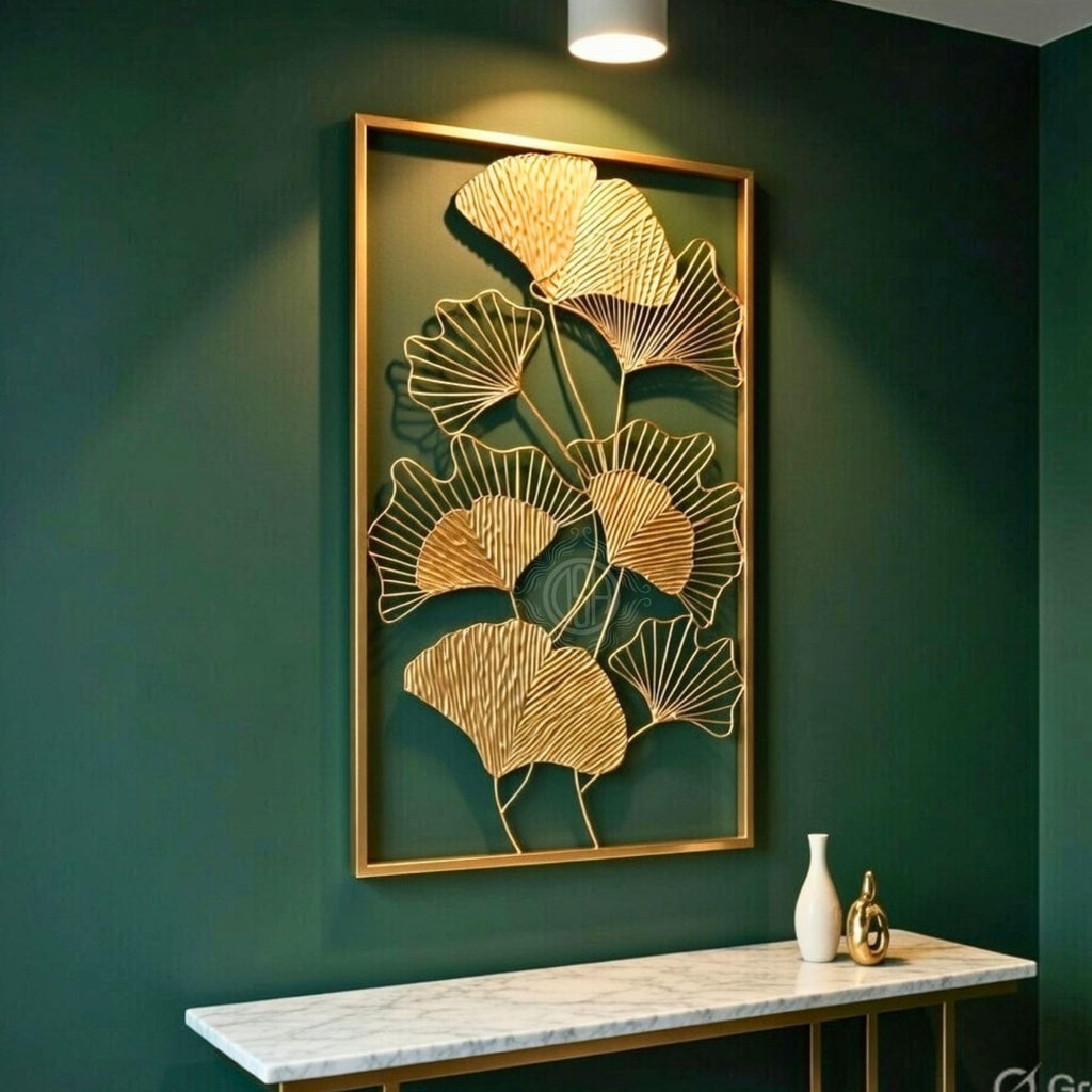 DSH CRAFTING YOUR CURIOSITY Gold Metal Wall Decor Leaf Wall Hanging Sculpture For Living Room Bedroom Office Restaurant. (iWART-36-OSLO)