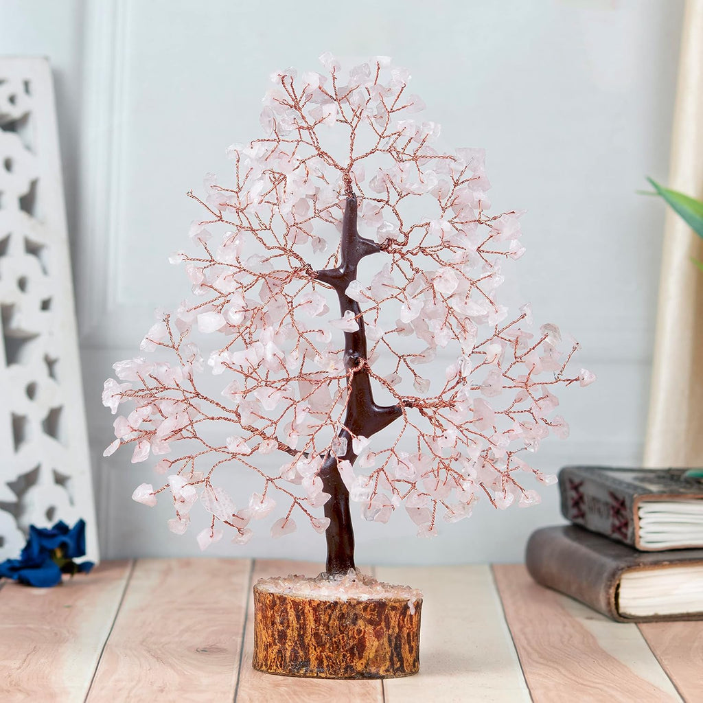 JINALI GEMS Crystal Tree for Positive Energy - Feng Shui Seven Chakra Tree of Life Decor - Home Decorations for Living Room, 200 Beads, 8-10 (Rose Quartz (Copper Wire))