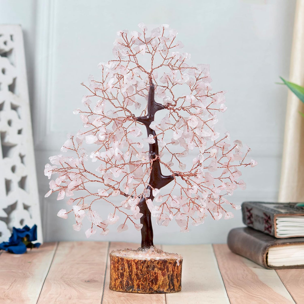 JINALI GEMS Crystal Tree for Positive Energy - Feng Shui Seven Chakra Tree of Life Decor - Home Decorations for Living Room, 200 Beads, 8-10 (Rose Quartz (Copper Wire))