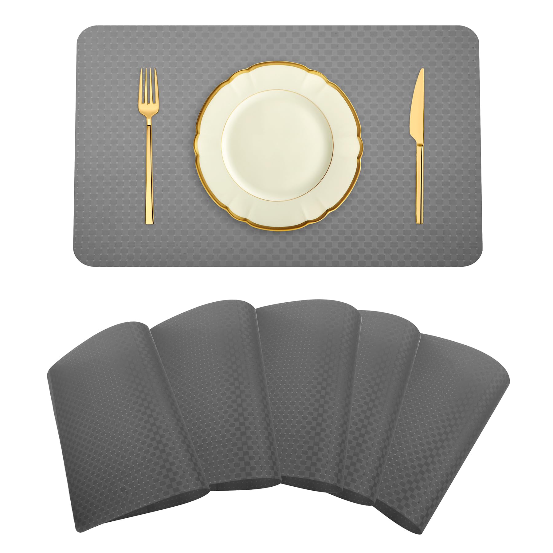 Kuber Industries Placemat | Placemats for Dining Room | Table Mat Set | Placemats for Kitchen Table | Dining Table Placemats | Check-Design Placemat | 6 Piece Set | Gray Kafalo
