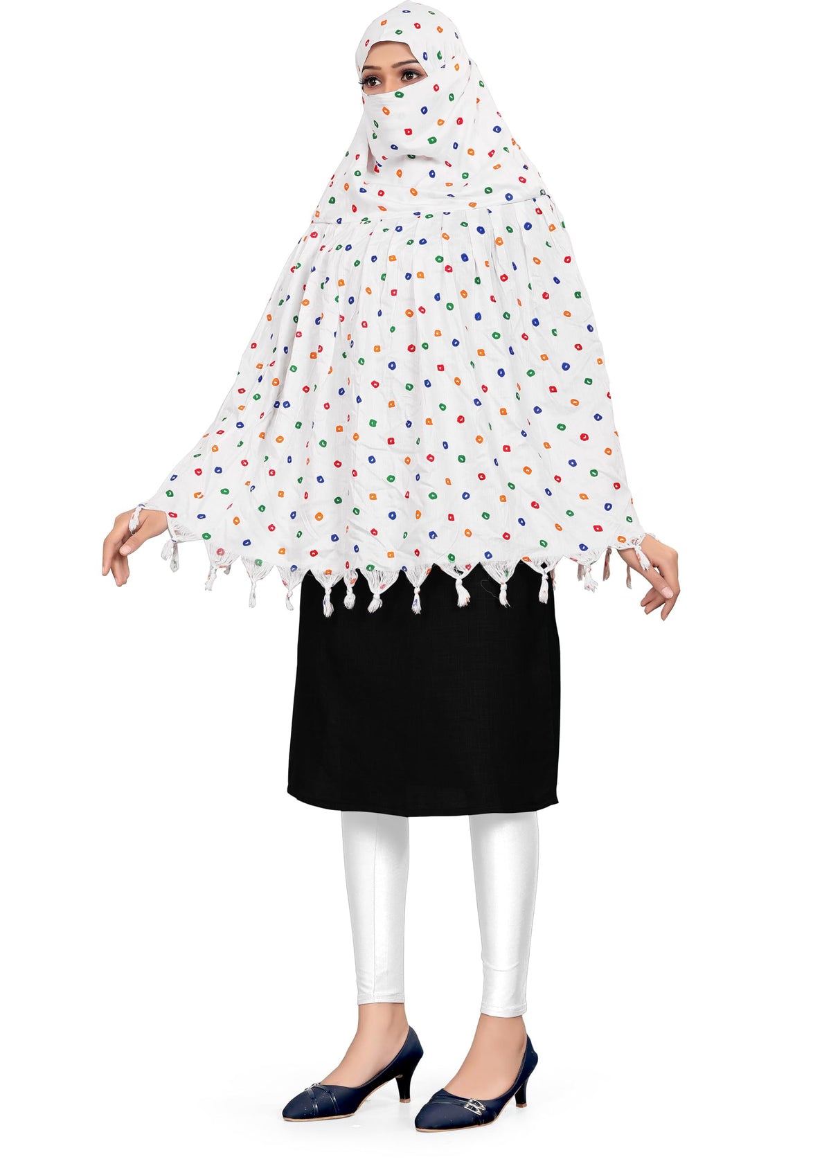 Sclout Soft Cotton Breathable Sun Protection Scarf Dupatta Usable for vehicle Driver | White Printed Design Stoles | Universal Size | For Girl & Women | Light Weight (Scarf - Dot)