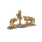 KridayKraft Metal Krishna Playing Flute with Kamdhenu Cow Statue for Pooja & Home Office Decor Religious Idol Table Top Decorative Showpiece Figurines for Decoration & Gifting Purpose