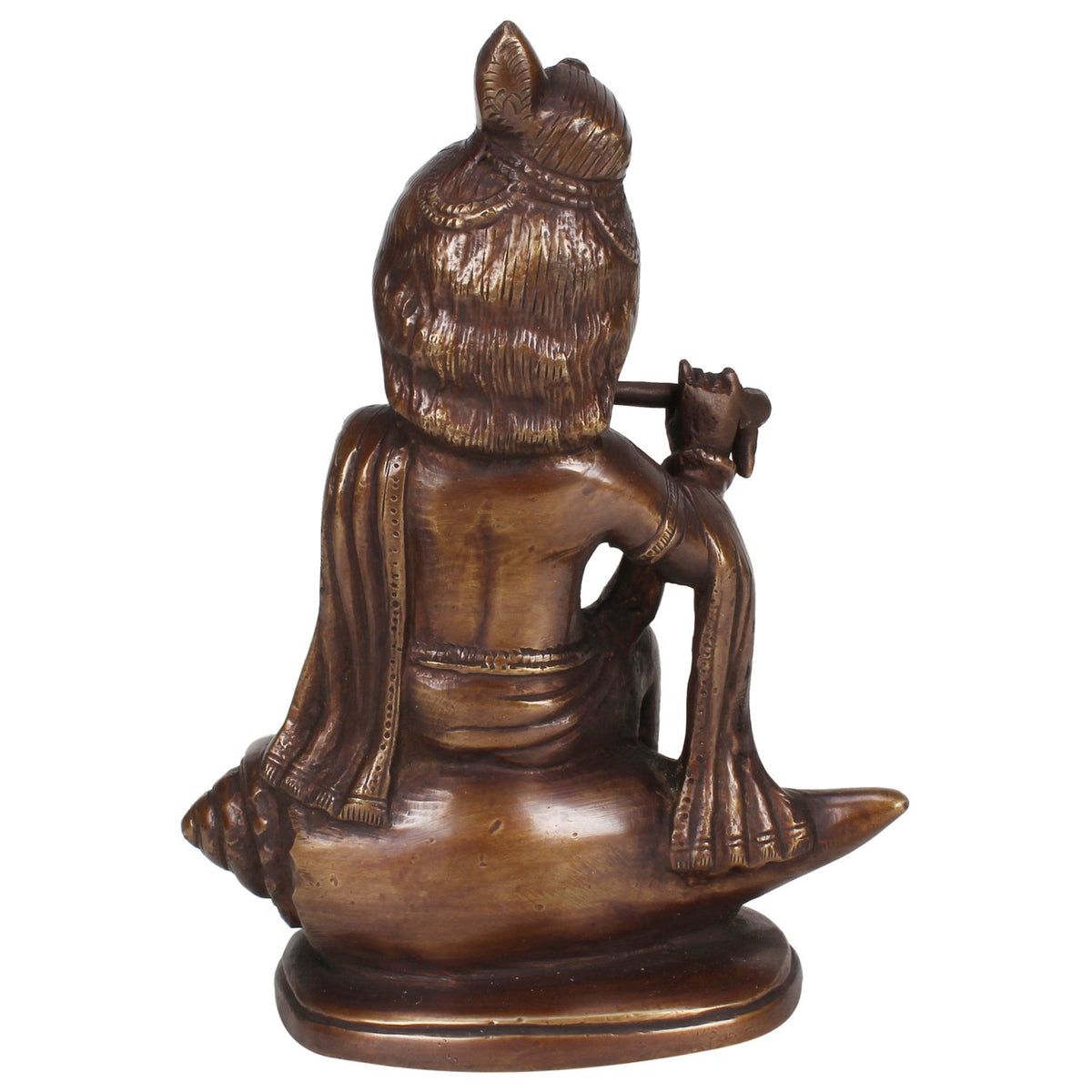 ARTVARKO Brass Krishna Statue Idol Sitting On Conch Shankh with Flute for Blessing Home Decor Pooja Mandir Height 8 Inch
