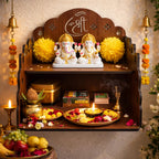 Bindian Wooden Pooja Mandir for Home Wall Mounted | Wooden Table Top God Temple | Pooja Stand for Home | Puja Mandir | Puja Unit for House | Temple for Office (Temple 5)
